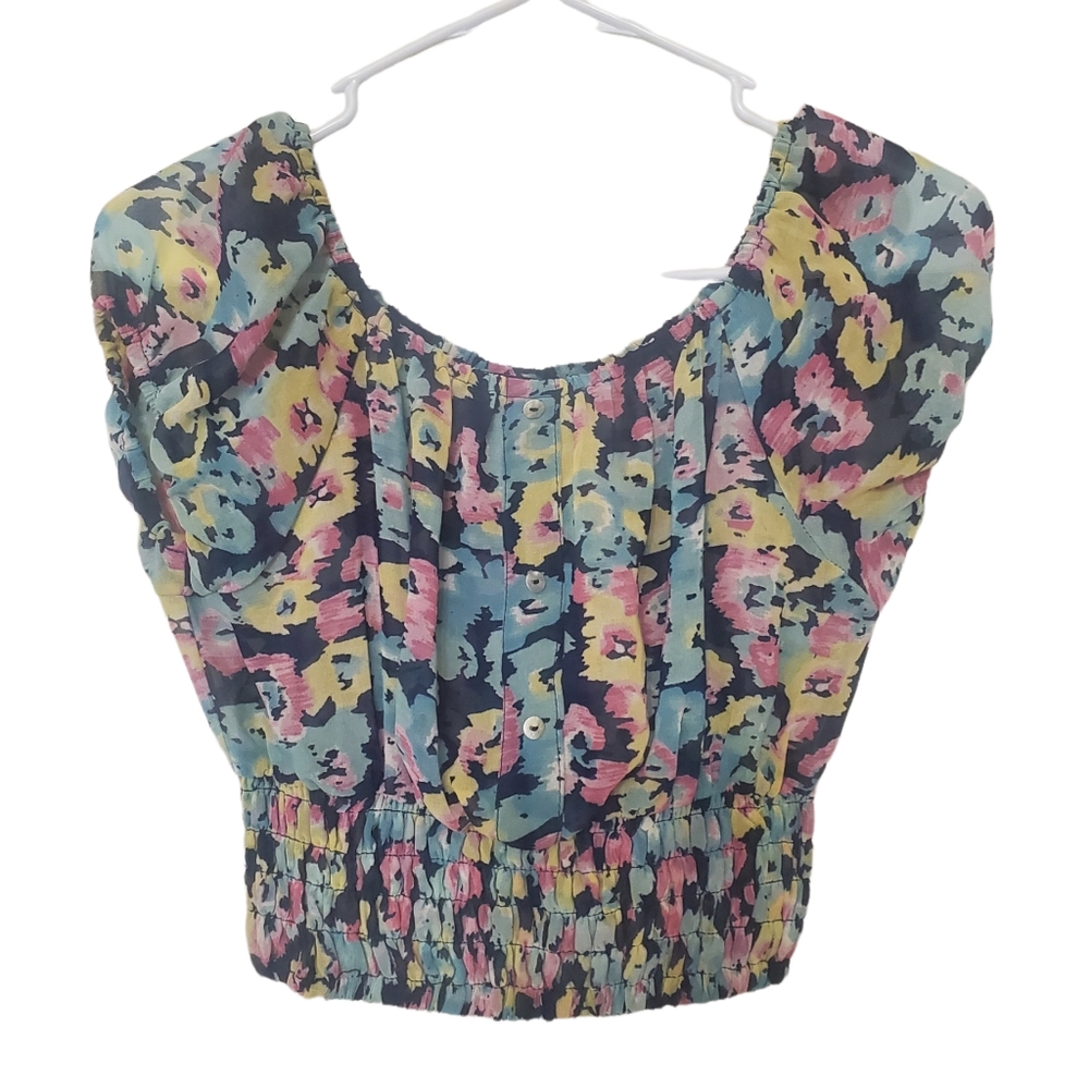 Junior's/Women's Cotton Express sheer floral crop top size medium